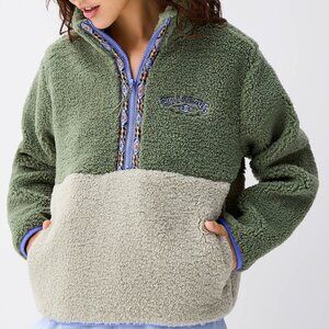 Sage green half zip high neck fleece sweatshirt